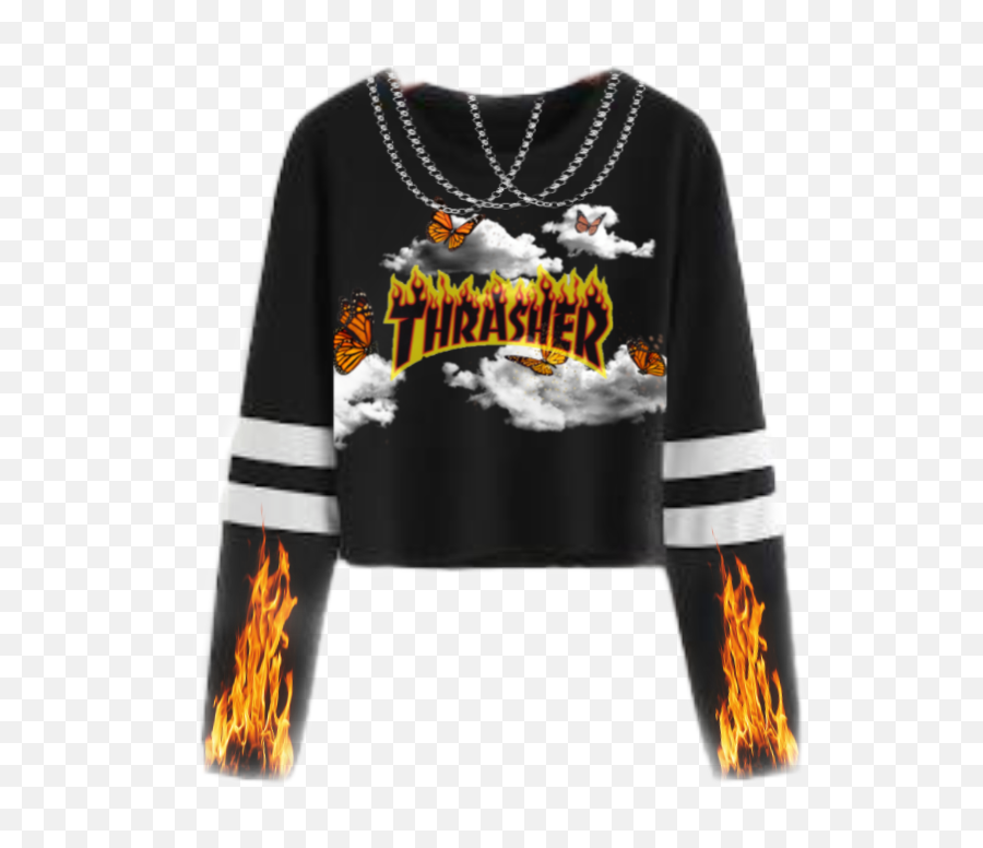 Trasher Fire Chain Goth Sticker By K - Sky Texture Png Black And White Emoji,Fire Emoji Shirt