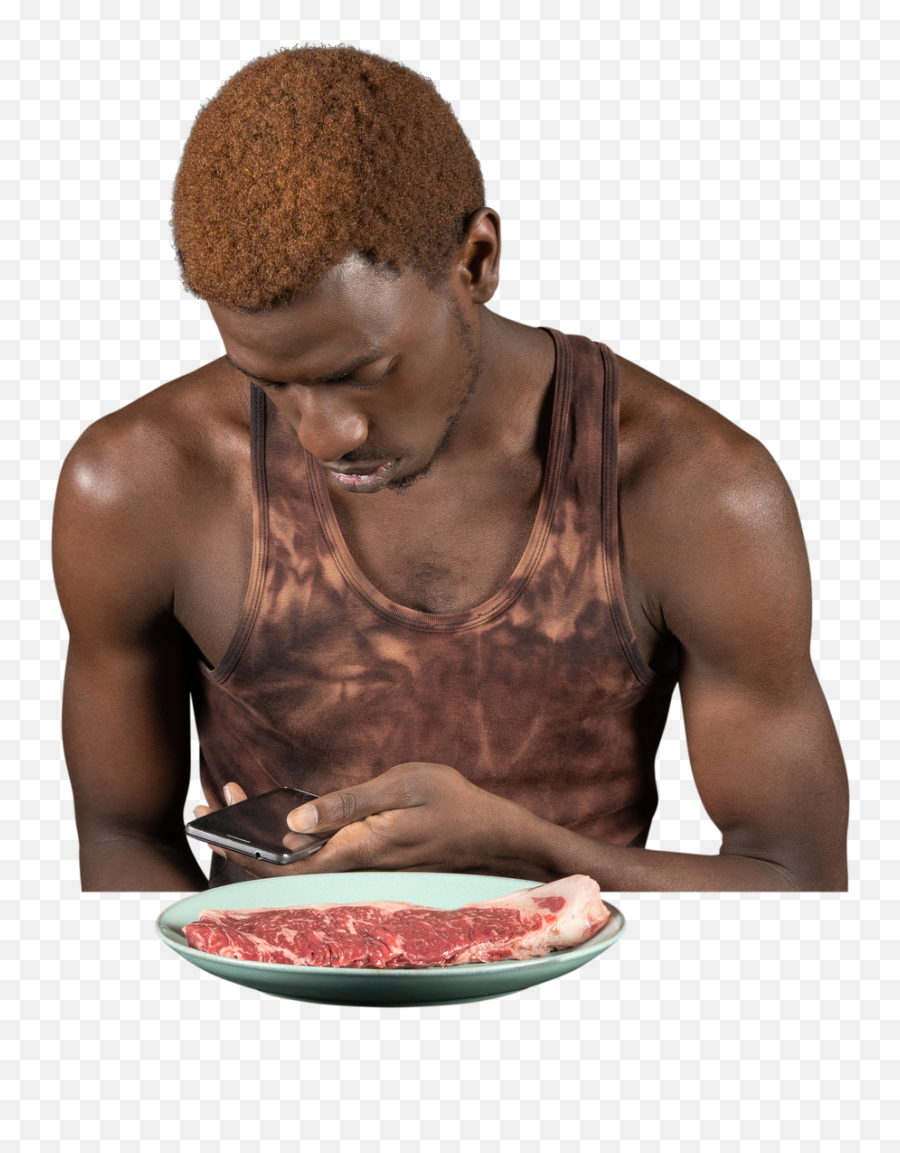 Front View Of A Young Afro Man Peeping In His Phone Before Emoji,Person Holding Knife Emoji