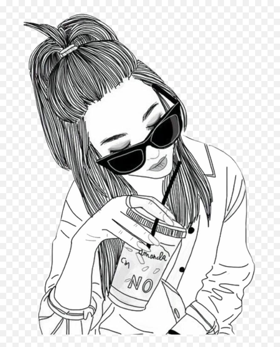 Tumblr Girltumblr Blackandwhite Sticker By Vickyess - Hipster Girl Cartoon Emoji,How To Draw A Sunglasses Emoji