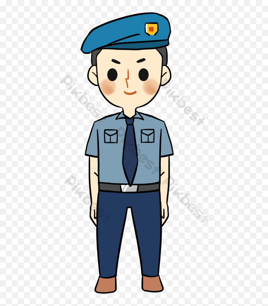 Karakter Penjaga Keamanan Kartun Datar Elemen Grafis - Gambar Pengawal Sekolah Kartun Emoji,Emoticon Tentara