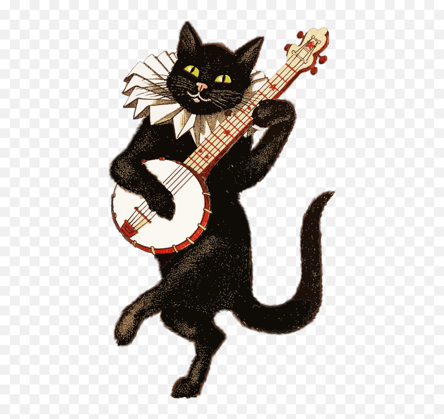 Cat Playing Banjo - Black Cat Banjo Emoji,Banjo Playing Emoticon