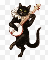 Cat Playing Banjo - Black Cat Banjo Emoji,Banjo Playing Emoticon