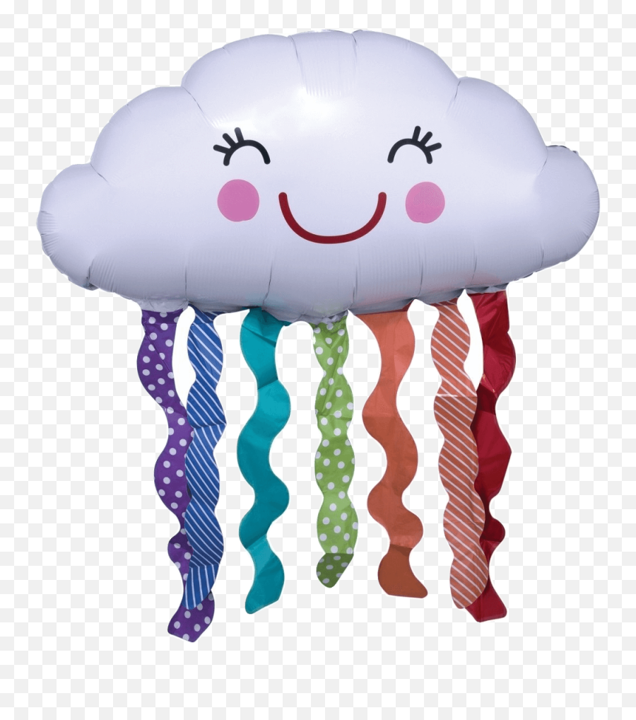 Happy Cloud Balloon With Rain Streamers - Rain Cloud Balloon Emoji,Cloud With Rain Emoji