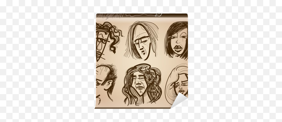 People Faces Caricature Drawings Set Wall Mural U2022 Pixers U2022 We Live To Change - Hair Design Emoji,Drawings Of Faces Emotions