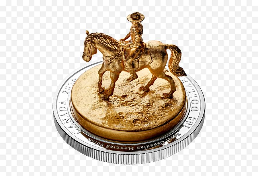 10 Oz Pure Silver Gold - Plated Sculpture Coin The Rcmp Emoji,Maple Leaf Officer Horse Emoji