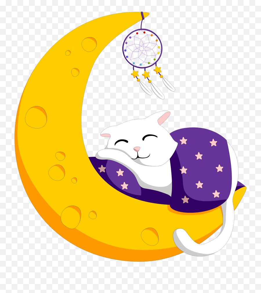 Cat Sleeping On The Moon Clipart Free Download Transparent - Sleeping Cat On The Moon Emoji,Moon Emoji Pillow