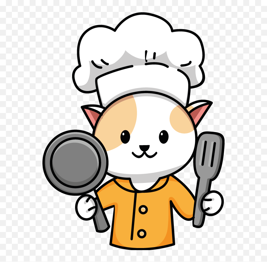 Vinilo Lindo Gato Chef Sosteniendo Tenedor Y Cuchara - Tenvinilo Gatos Cocineros Emoji,Emojis Para Decorar