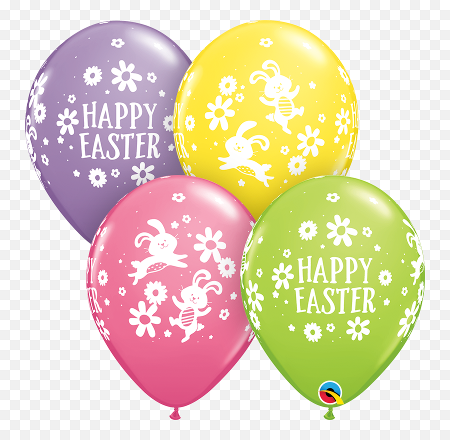 25 X 11 Easter Bunnies U0026 Daisies Spring Ass Qualatex Latex - Easter Balloons Emoji,Happy Easter Emoji