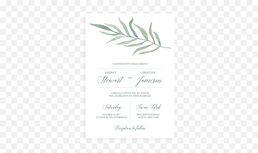 Green Leaves Watercolor Wedding Invitation Template - Wl1 Horizontal Emoji,Free Wedding Emoji Pictionary