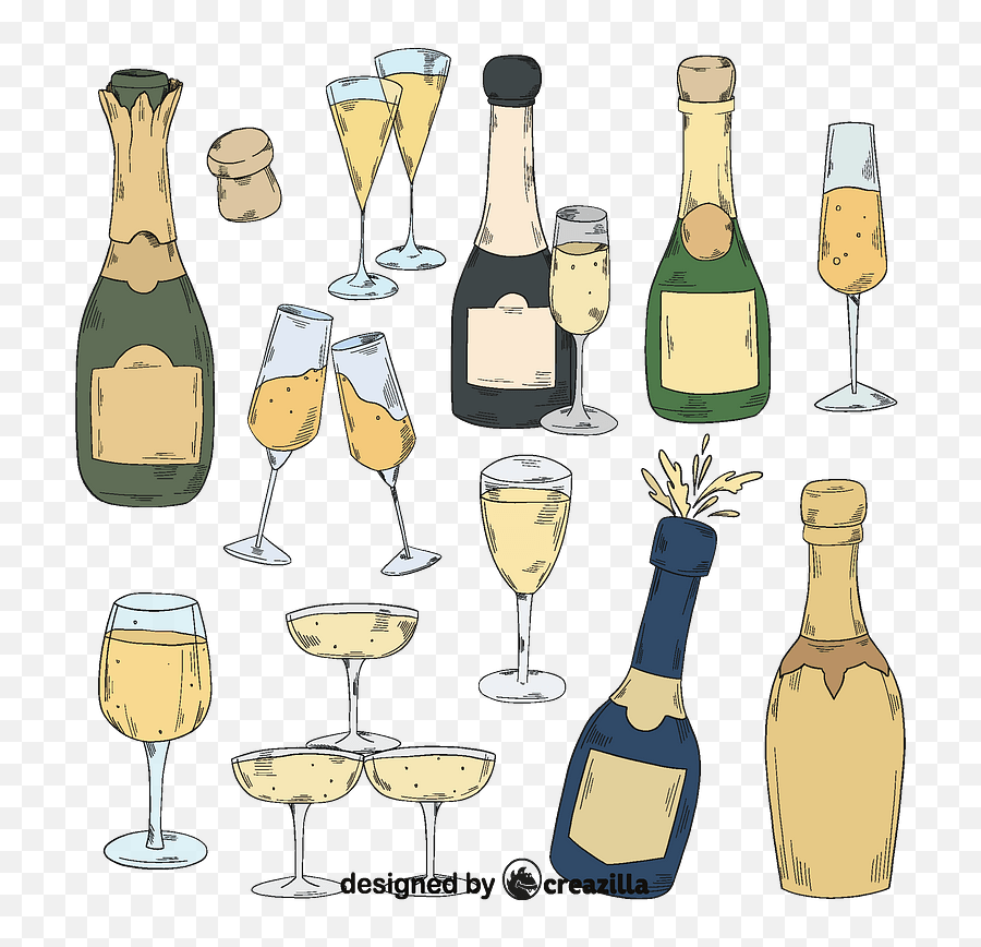 Set Of Champange Vector Free Download Creazilla - Bottle Stopper Saver Emoji,Margarita Emoticons