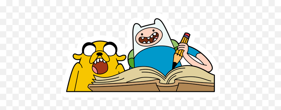 Finn And Jake Writing A Book Sticker - Sticker Mania Emoji,Finn The Human Text Emoticon