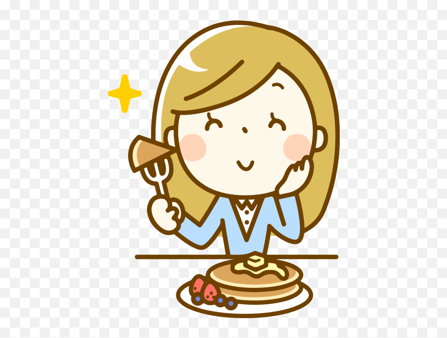 Woman Eating Pancakes - Eating A Pancake Clip Art Png Emoji,Pancake Emoji