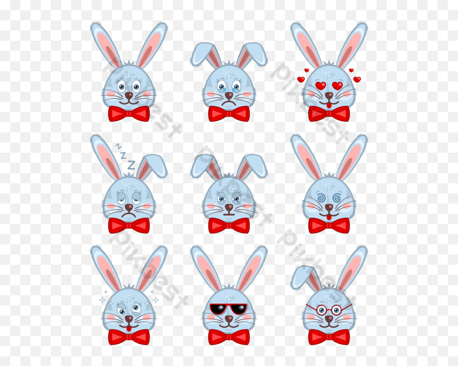 Set Bunny Rabbit Face Emoticon Cartoon Style Png Images Emoji,Bunny Girl Emoji