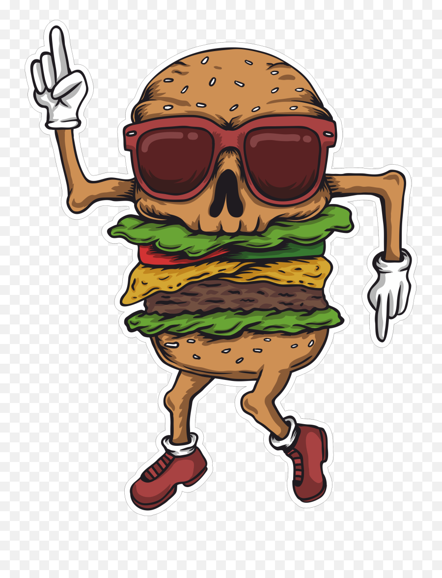 Skull Burger Sticker - Hamburguer Caveira Emoji,