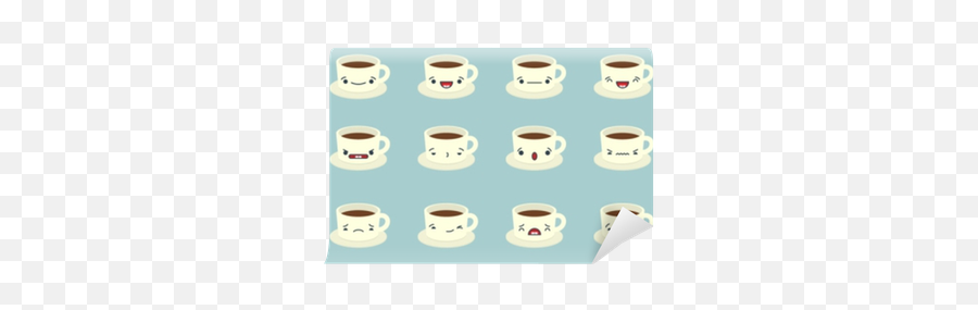 Set Of Vector Kawaii Cup Emoticons Isolated On Pale Blue - Serveware Emoji,Kawwai Emoticons