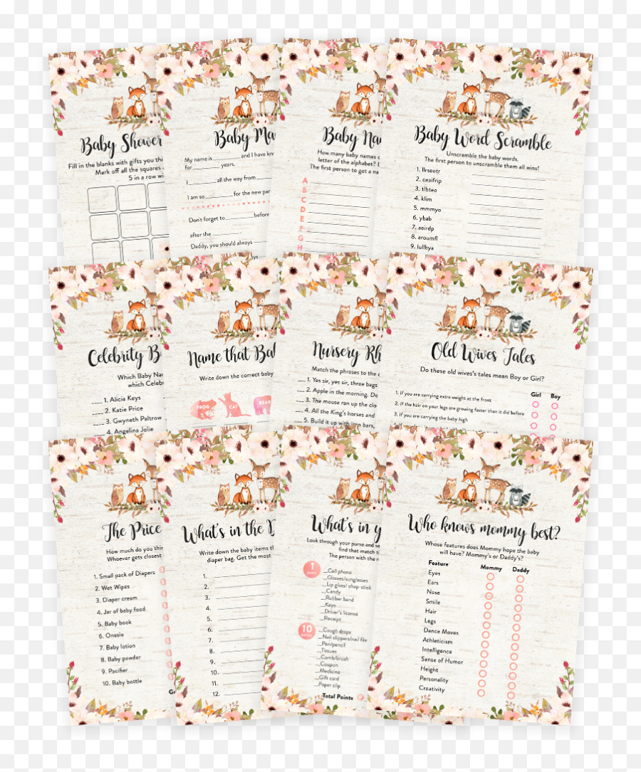 Floral Woodland Girl Baby Shower Games - Horizontal Emoji,Childrens Book Emoji Pictionary Baby