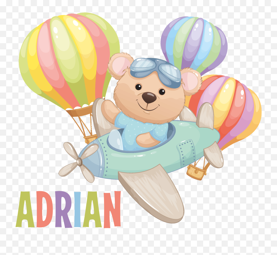 Cute Bear On An Airplane With Balloons Decal - Tenstickers Teddy Bear On A Plane Emoji,Hot Wind And Balloon Emoji