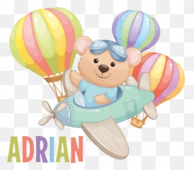 Cute Bear On An Airplane With Balloons Decal - Tenstickers Teddy Bear On A Plane Emoji,Hot Wind And Balloon Emoji