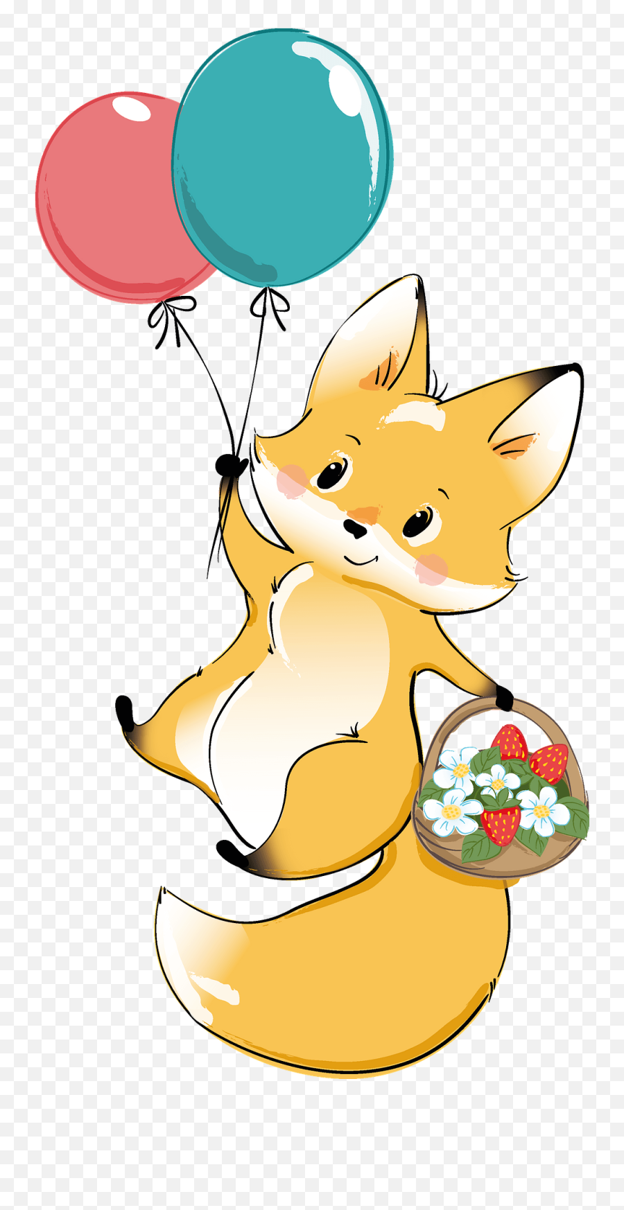 Cute Fox With Balloons Clipart Free Download Transparent - Cute Animal With Balloon Clipart Emoji,Mouse Bunny Bear Emoji