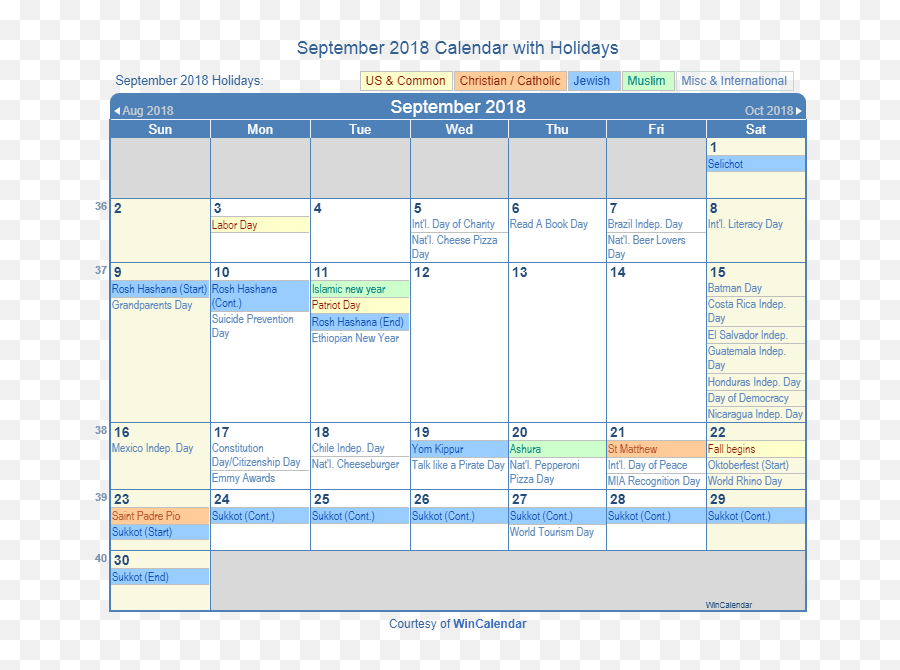 September 2018 Calendar With Holidays - United States Vertical Emoji,Ginger Muslim Emoji