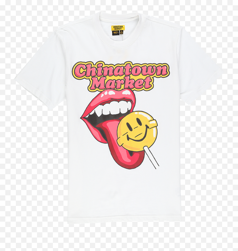 Chinatown Market Smiley Lollipop T - Shirt White Short Sleeve Emoji,Emoticon Tee Shirts