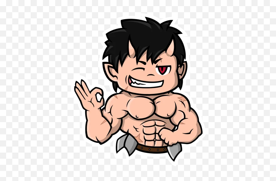 Telegram Sticker From Chibi Demon For Pack Emoji,Flexing Muscle Emoji