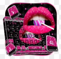 Glitter Pink Lips Keyboard Theme - Girly Emoji,Lollipop And Lips Emoji