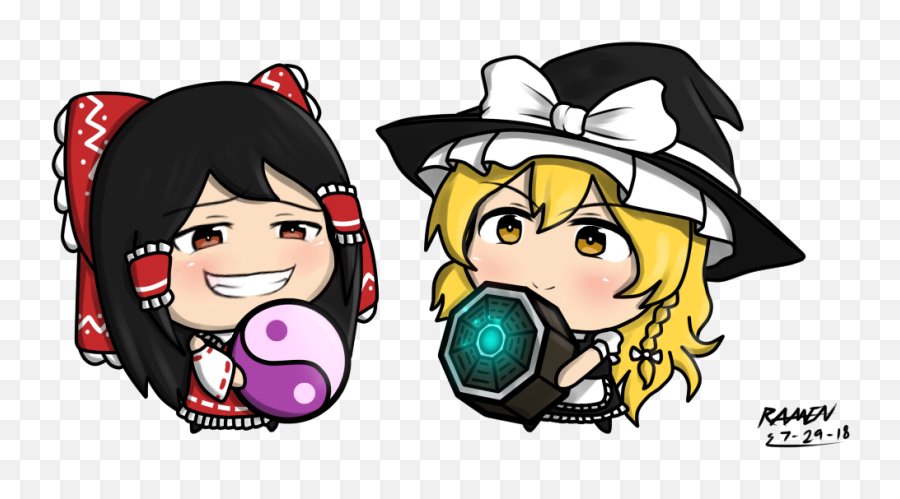 Chibi Reimu And Marisa I Drew Touhou Emoji,Chibi Suprised Emotion