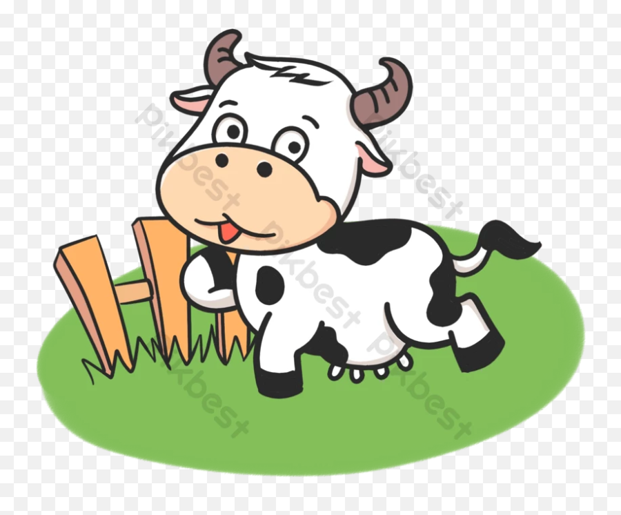 Cartoon Cow On The Farm Psd Free Download - Pikbest Lembu Kartun Emoji,Cow Emoticon Text