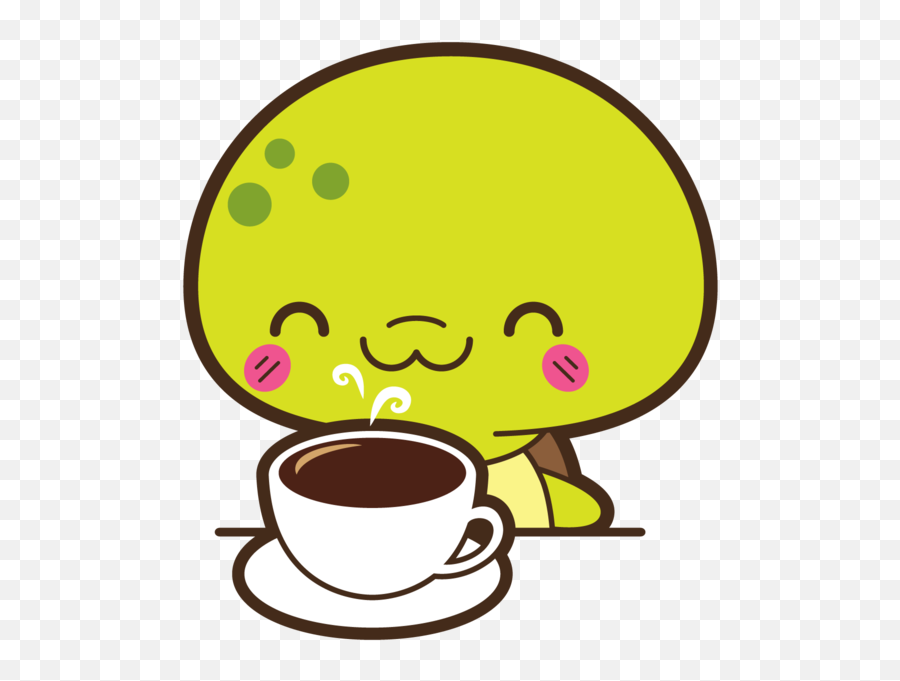 Happy Turtle Loves Coffee Clipart - Saucer Emoji,Happy Emotions Coffee