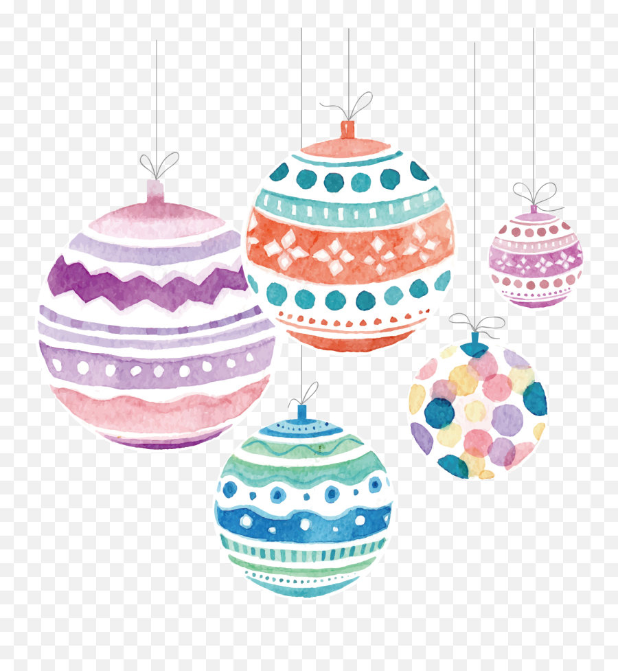 Download Ball Gift Claus Ornament - Watercolor Christmas Balls Png Emoji,Clown Xmas Tree Clock Emojis