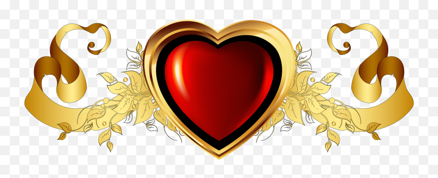 Large Red Heart With Gold Banner Element Clipart - Gold Red Banners Png Emoji,Gold Heart Emoji