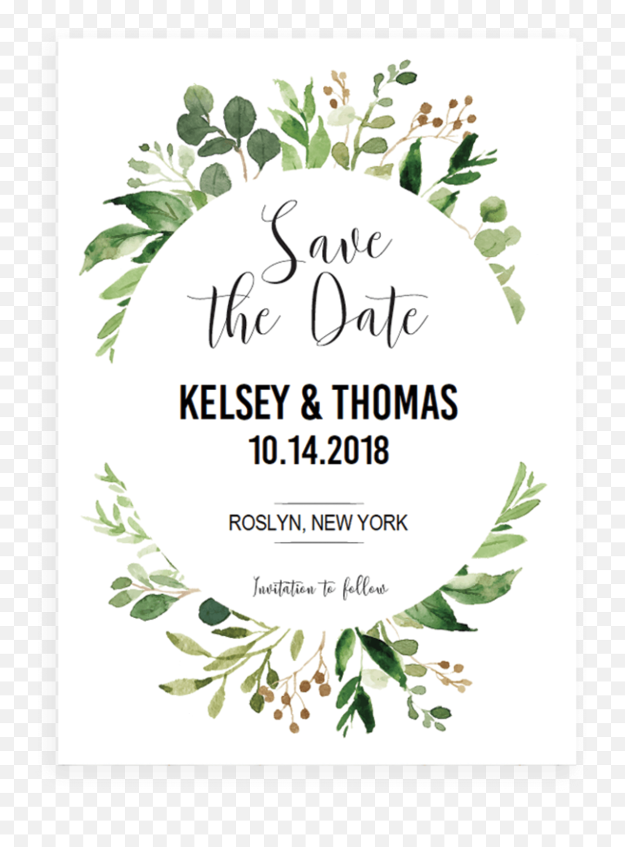 Watercolor Green Leaves Save The Date - Sign Printable Home Sweet Home Emoji,Save The Date Emoji