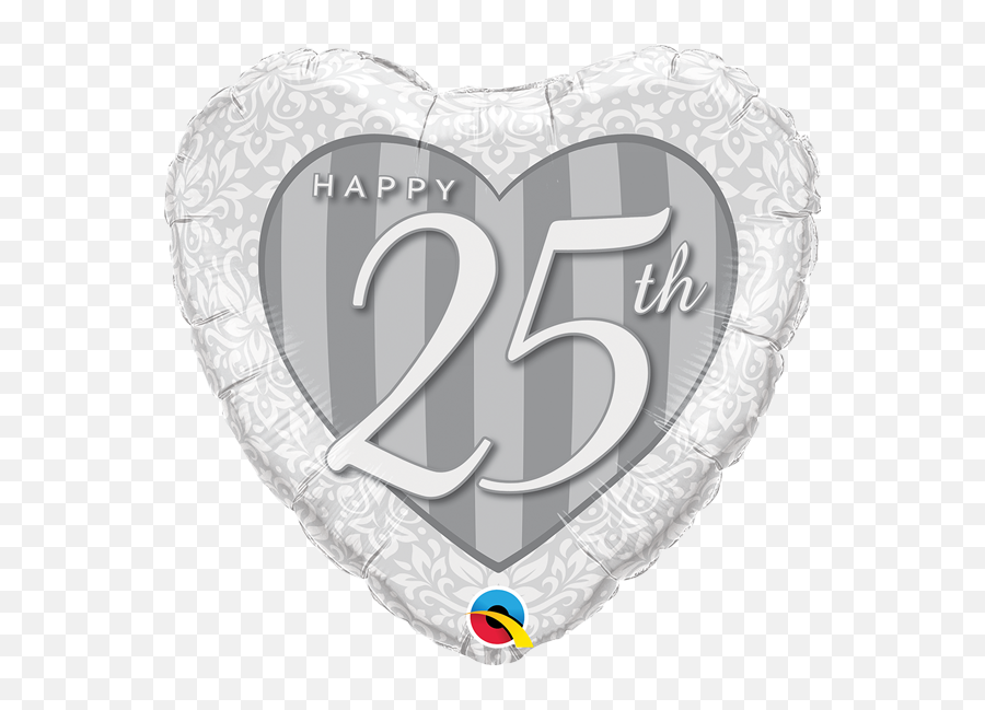 25th Anniversary Silver Heart 18 Inch Foil Balloon With Helium - Girly Emoji,Heart Shape Emoticon