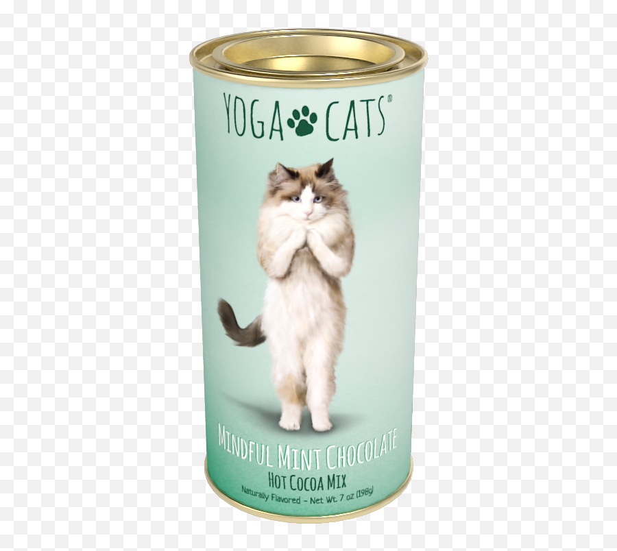 Yoga Cats Mindful Mint Chocolate Cocoa 7oz Round Tin - Yoga Cat Hot Chocolate Emoji,Free Kitty Emoji