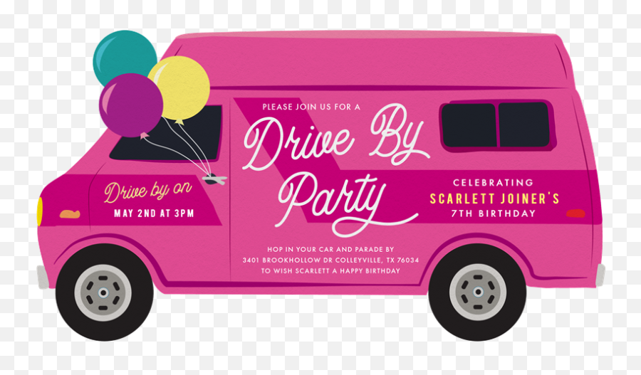 Drive By Parade Invitations In Pink - Birthday Parade Invitation Wording Emoji,Emoji Party Invite