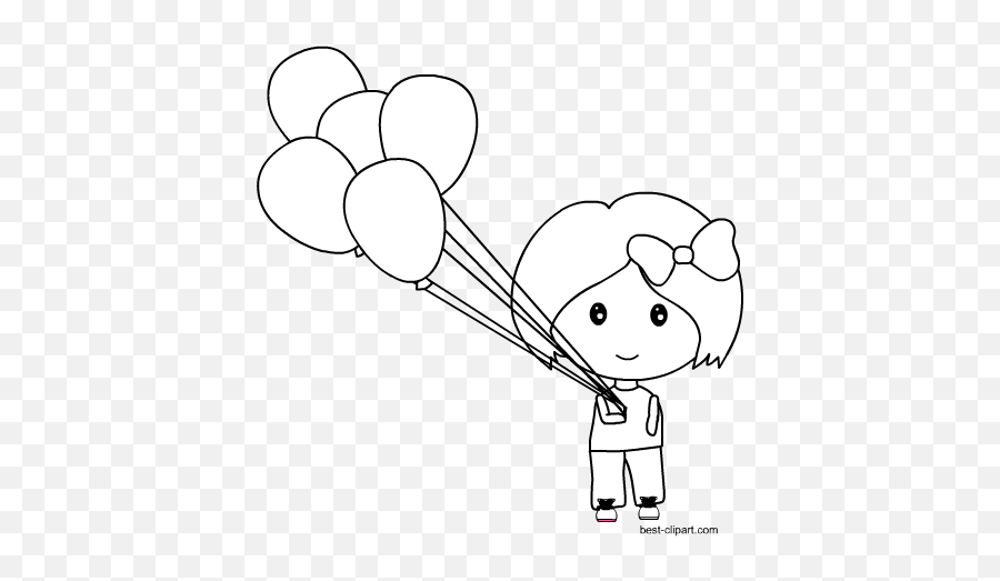 Free Balloon Clip Art Images Color And Black And White - Girl Holding Balloon Clipart Black And White Png Emoji,Girlsholding Hands Emoji