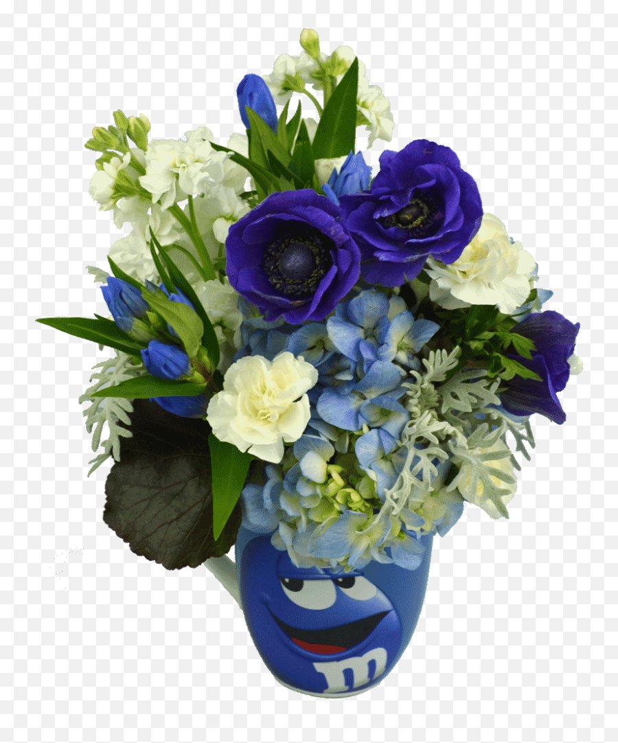 Blue Mu0026m Character Flower Mug Designed By Karinu0027s Florist - Blue Flower In Mug Emoji,Hawaiian Flower Emoticon