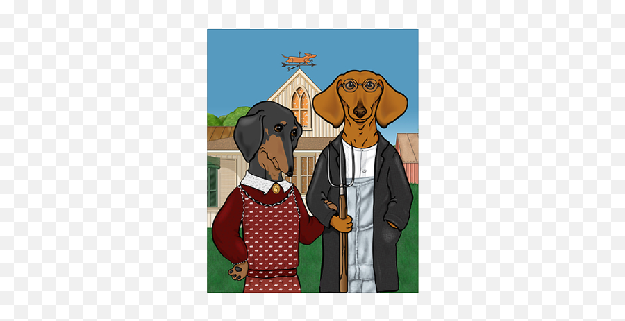 American Doxie American Gothic American Gothic Parody Emoji,Weenie Emoticon