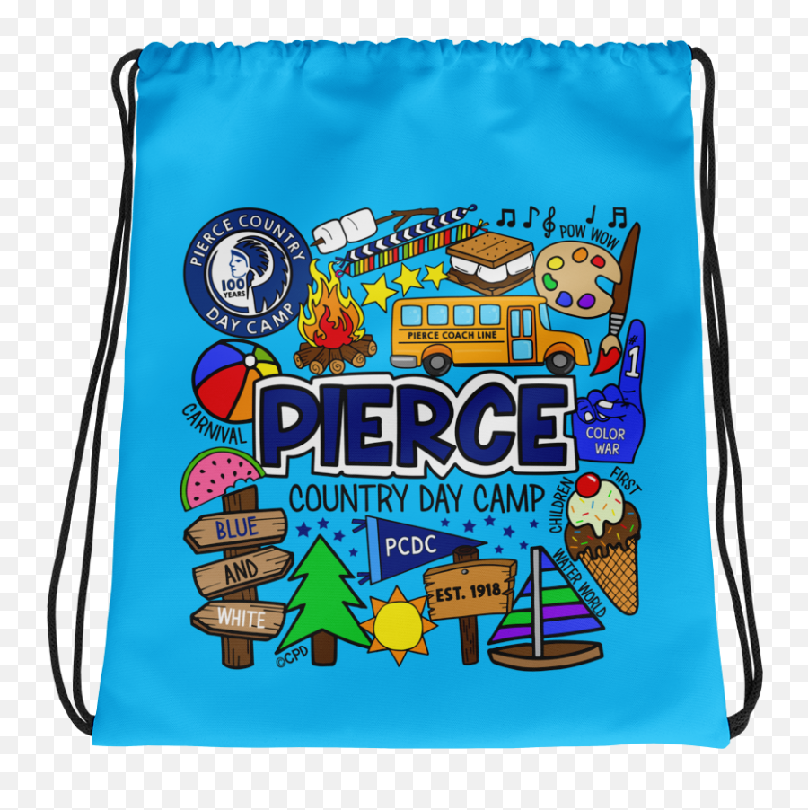 Pierce Day Camp Collage Drawstring Bag - Jon B Rigged Fishing Logo Emoji,Emoji Drawstring Backpacks
