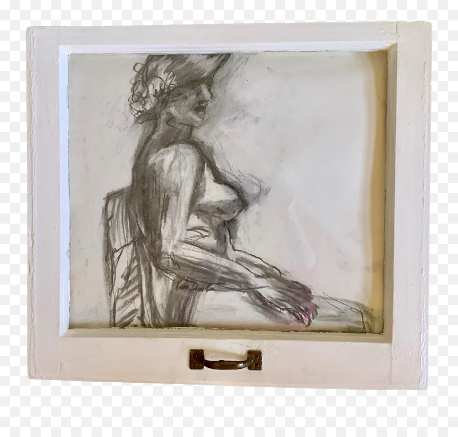 Lady In The Window Contemporary Figurative Charcoal Drawing Framed - Picture Frame Emoji,Pencil Drawings Of Emotions