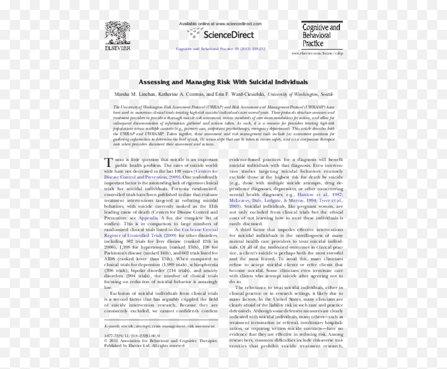 Pdf Assessing And Managing Risk With Suicidal Individuals - Document Emoji,Emotion Regulation Worksheets Marsha Linehan