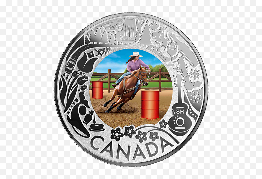 Pure Silver Coloured Coin - Rodeo Celebrating Canadian Emoji,Maple Leaf Officer Horse Emoji