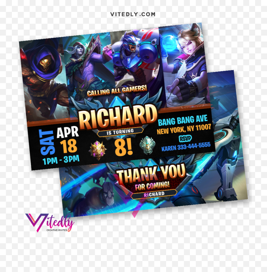 Mobile Legends Birthday Invitation With Free Thank You Card - Printable Mobile Legends Birthday Invitation Emoji,Invitation Card Emoticon