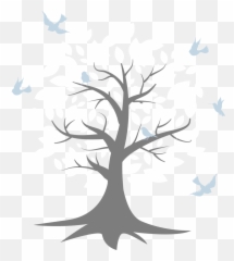Tree With White Leaves And Birds Illustration Wall Art - Lovely Emoji,Emoji Wall Decals