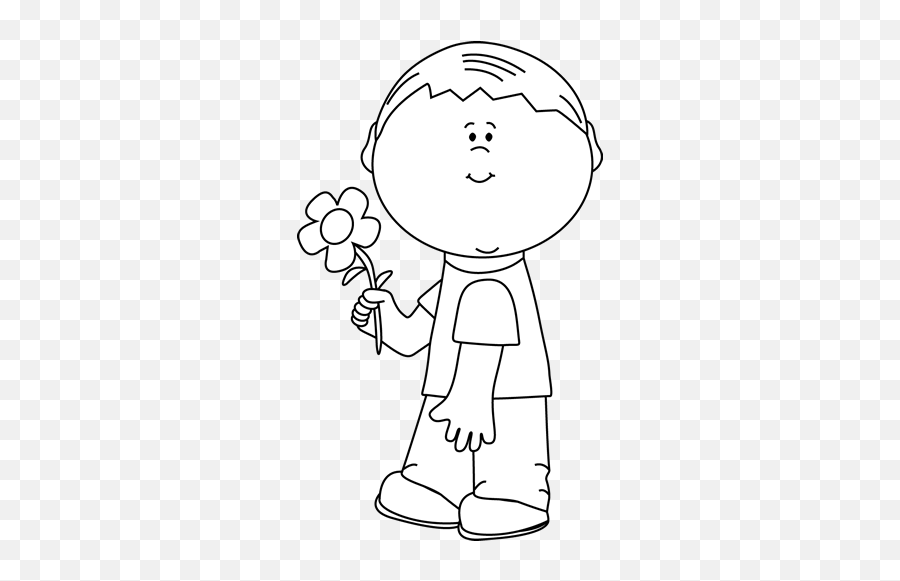 Black And White Boy Holding A Flower Flower Clipart Clip - Girl Waving Clipart Black And White Emoji,Teenager Emotions Clipart