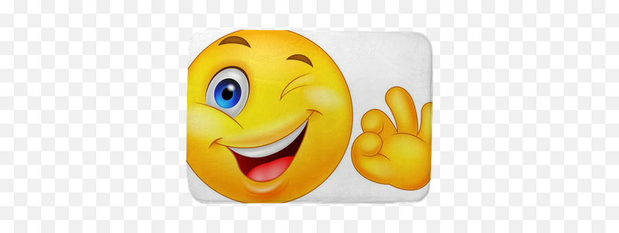 Smiley Emoticon With Ok Sign Bath Mat - Emoji Smile Png Transparent,Emoticon Disapproving Gaze