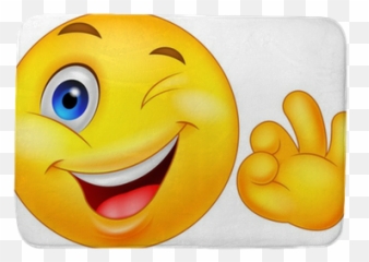 Smiley Emoticon With Ok Sign Bath Mat - Emoji Smile Png Transparent,Emoticon Disapproving Gaze
