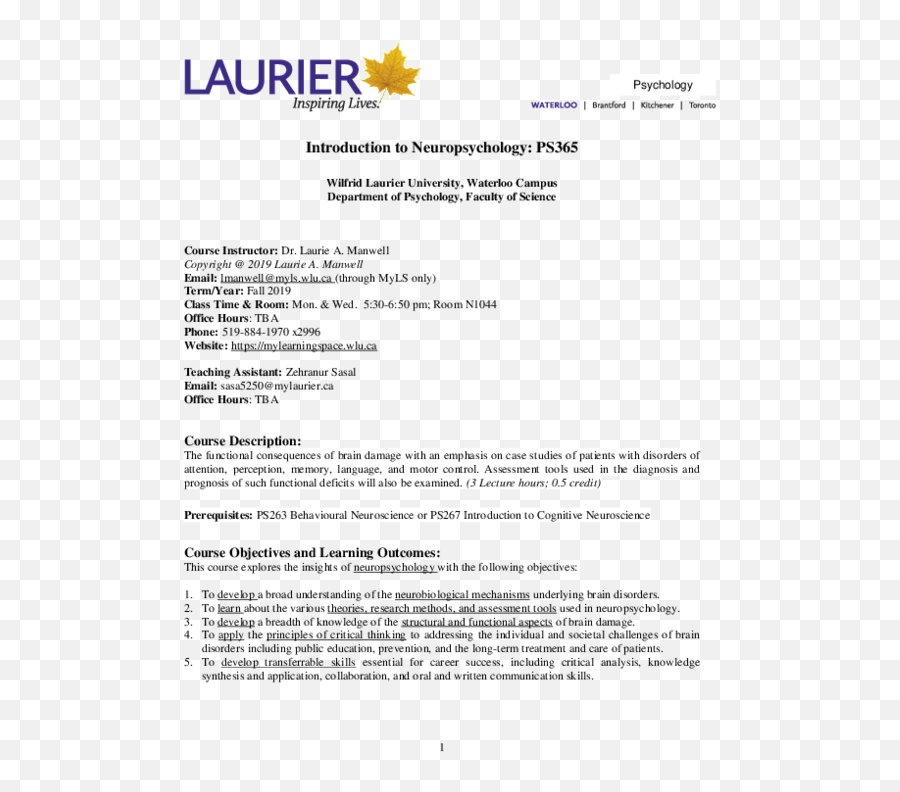 Pdf Introduction To Neuropsychology Ps365 Course - Laurier Emoji,Three Components Of Emotion Mcat Affective Behavior Cognitive