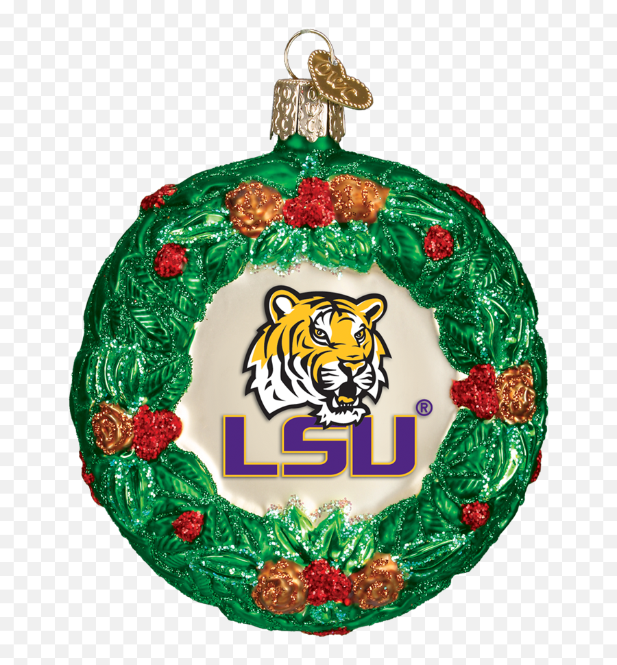 Old World Christmas Lsu College Wreath Glass Ornament 60309 - Lsu Tigers Emoji,Buckeye Emojis